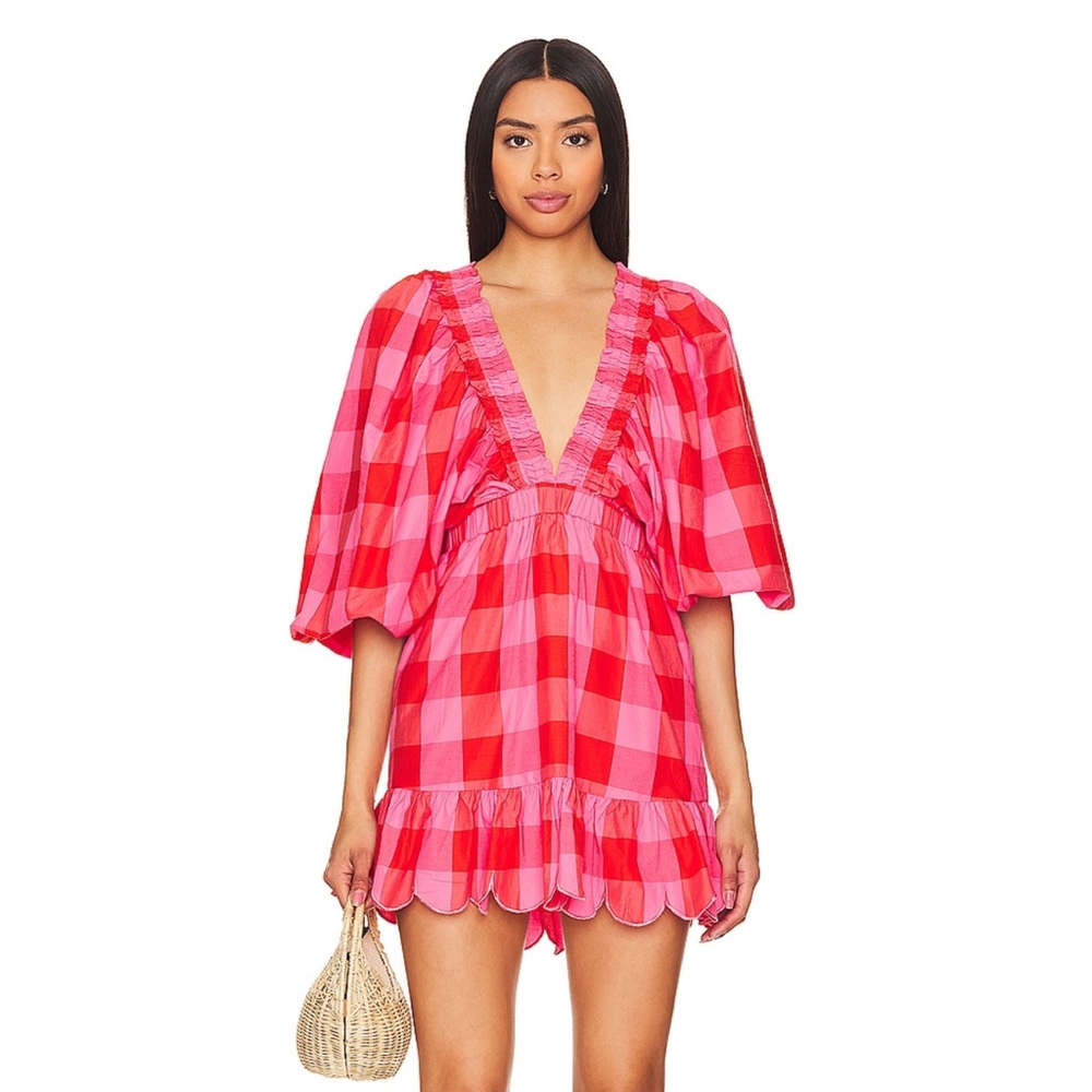 NWT from Revolve | SUNDRESS Marine Dress in Big Gingham Red & Pink